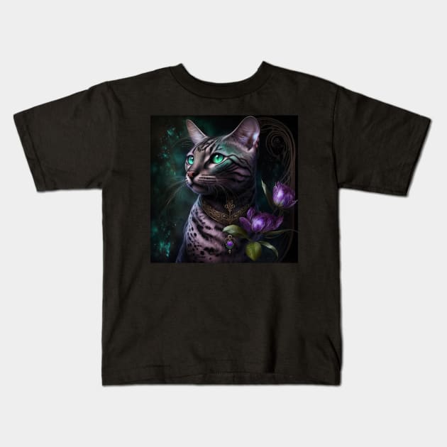 Bengal Cat Portrait Kids T-Shirt by Enchanted Reverie